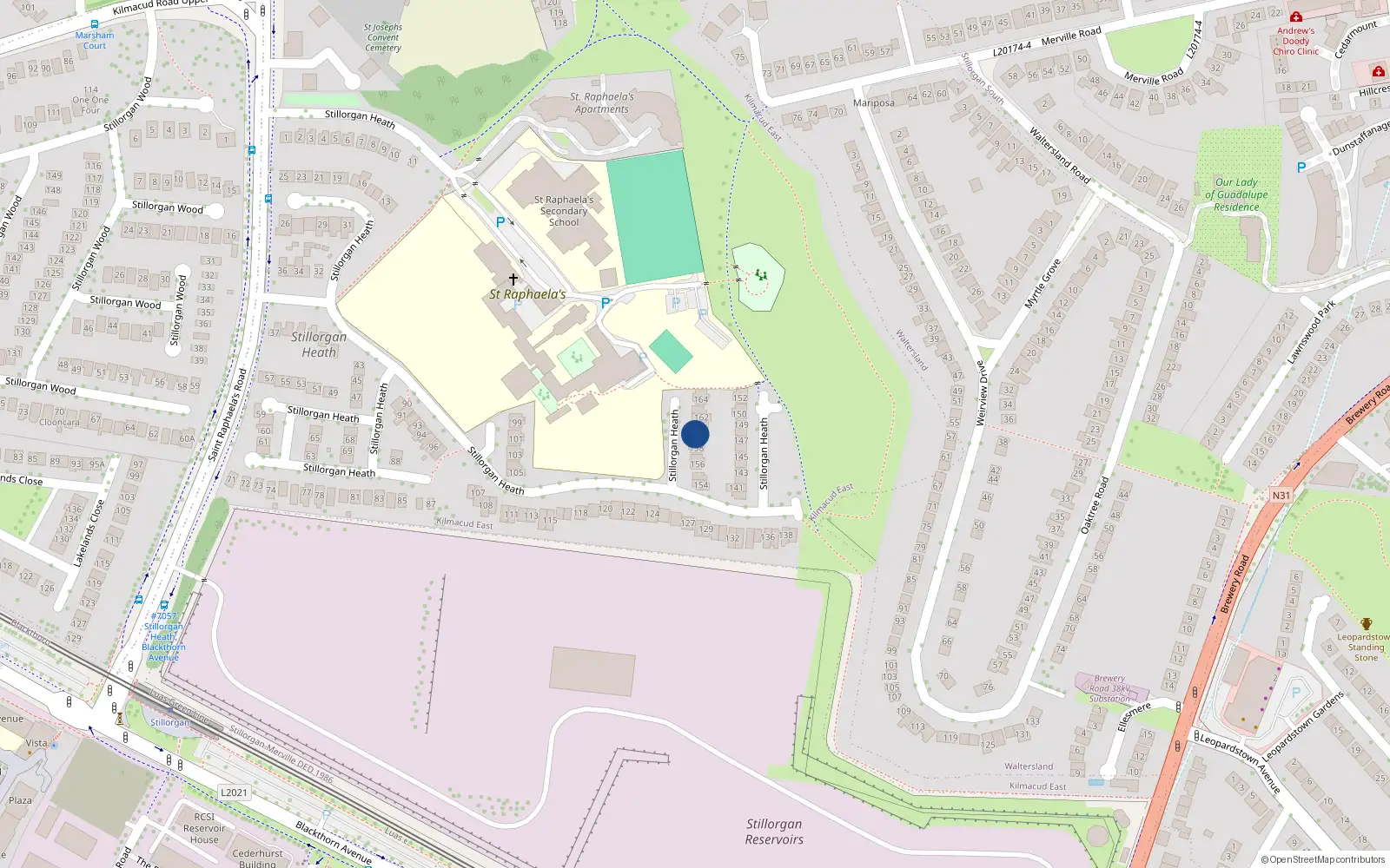 Overhead map showing the location of 160 Stillorgan Heath, Dublin