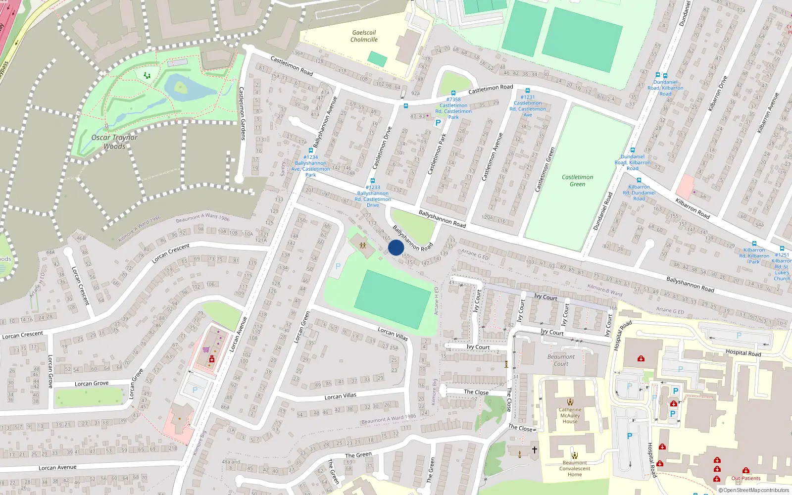 Overhead map showing the location of 161 Ballyshannon Road, Dublin 5