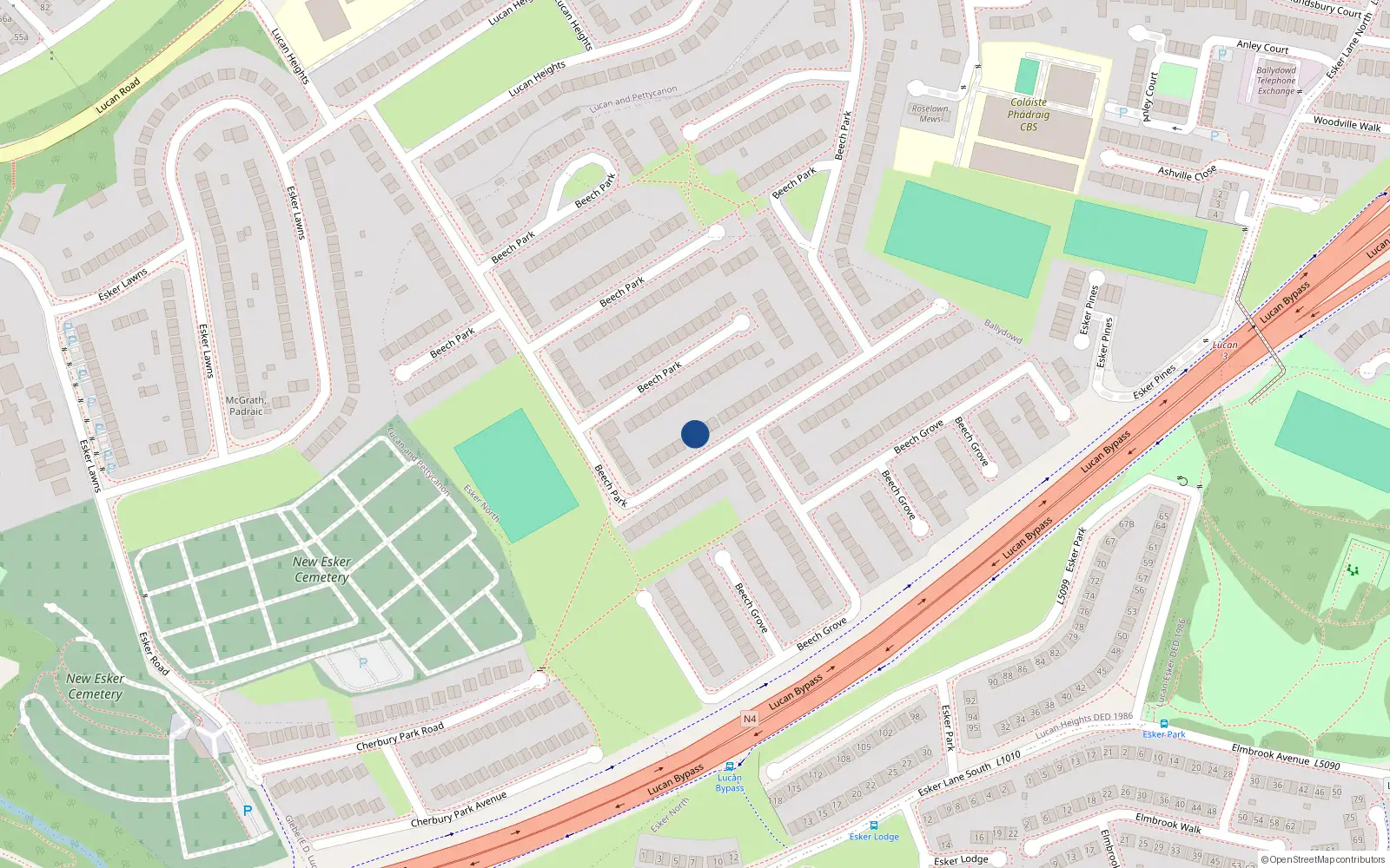 Overhead map showing the location of 161 Beech Park, Lucan, Dublin