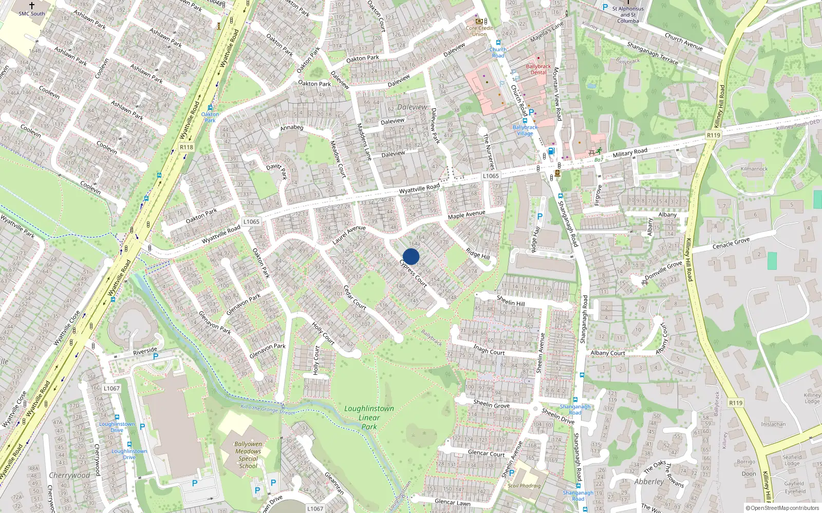 Overhead map showing the location of 161 Cypress Court, Ballybrack, Dublin