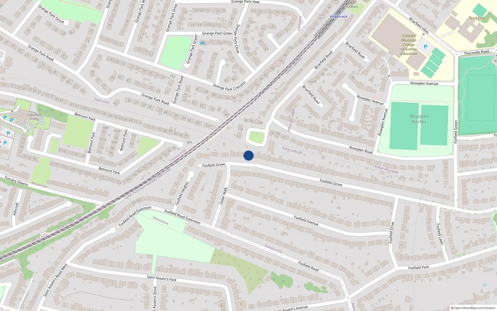 Overhead map showing the location of 161 Foxfield Grove, Raheny, Dublin 5