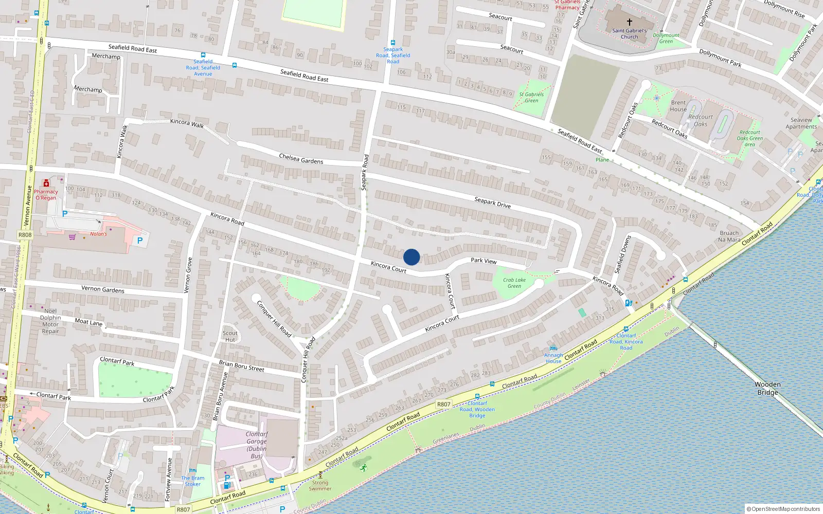 Overhead map showing the location of 161 Kincora Road, Dublin 3