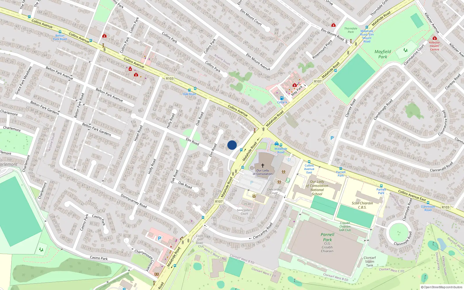 Overhead map showing the location of 161 Malahide Road, Dublin 3