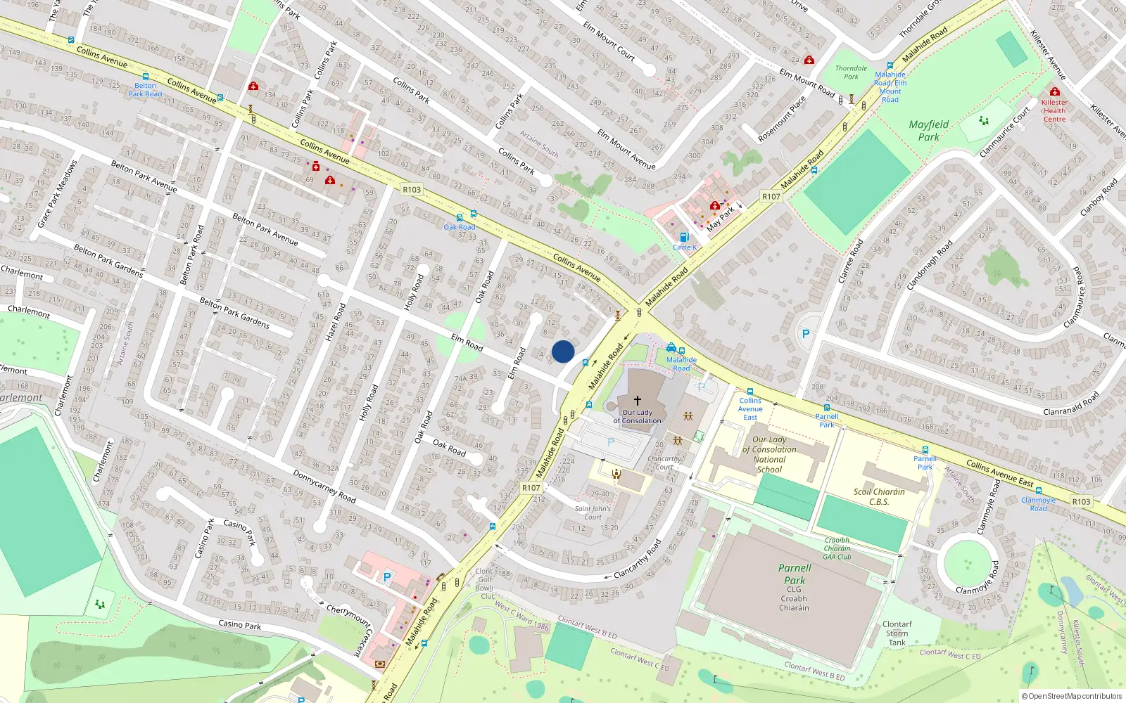 Overhead map showing the location of 161 Malahide Road, Donnycarney, Dublin 3