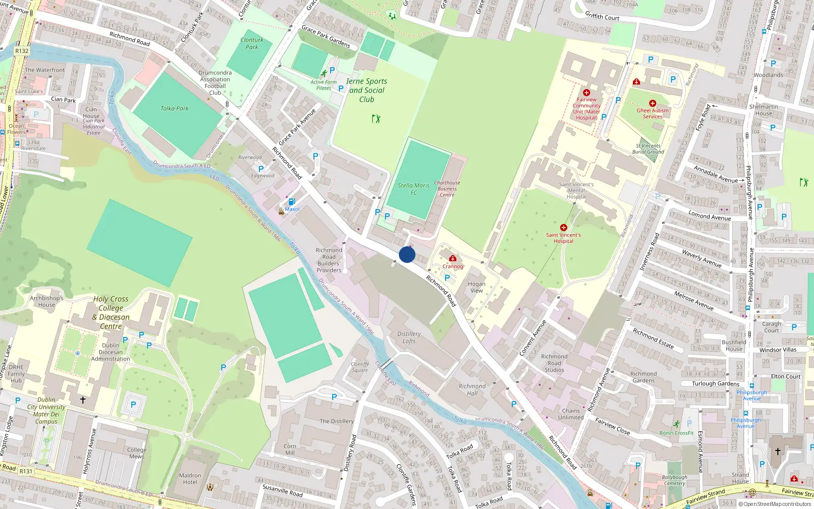 Overhead map showing the location of 161 Richmond Road, Dublin 3