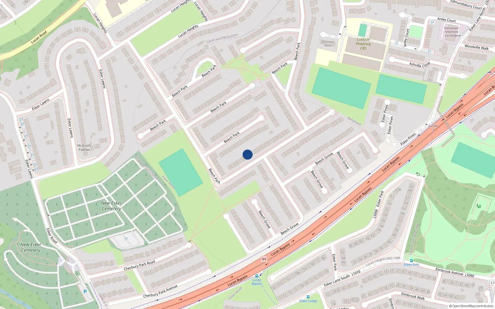 Overhead map showing the location of 162 Beech Park, Lucan