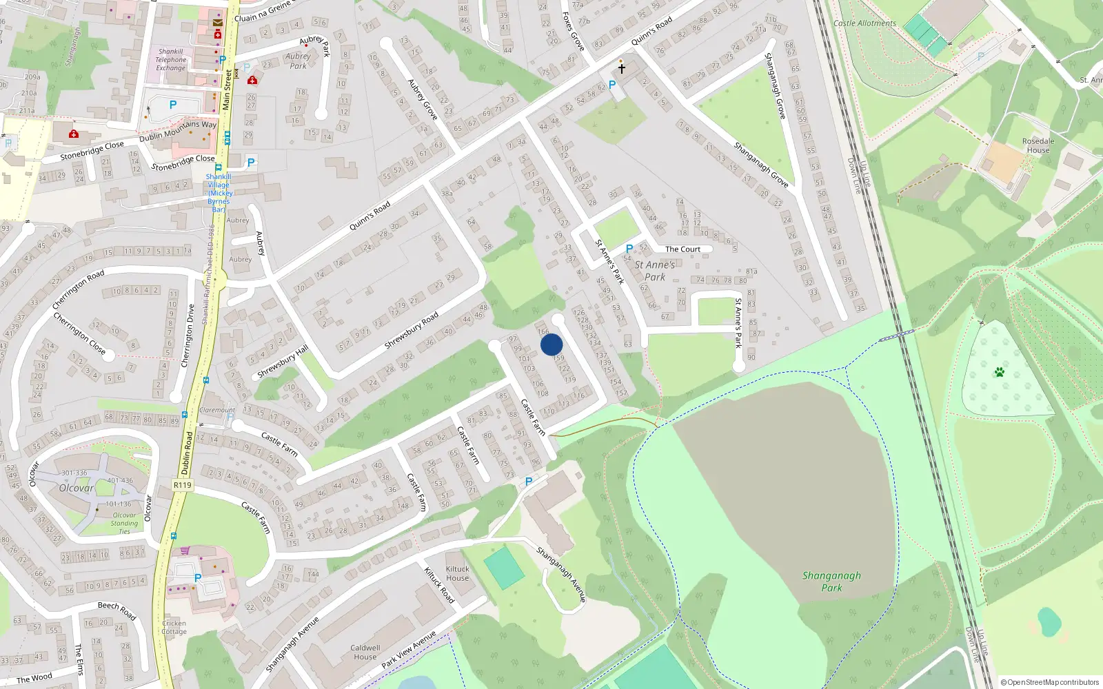 Overhead map showing the location of 162 Castle Farm, Shankill