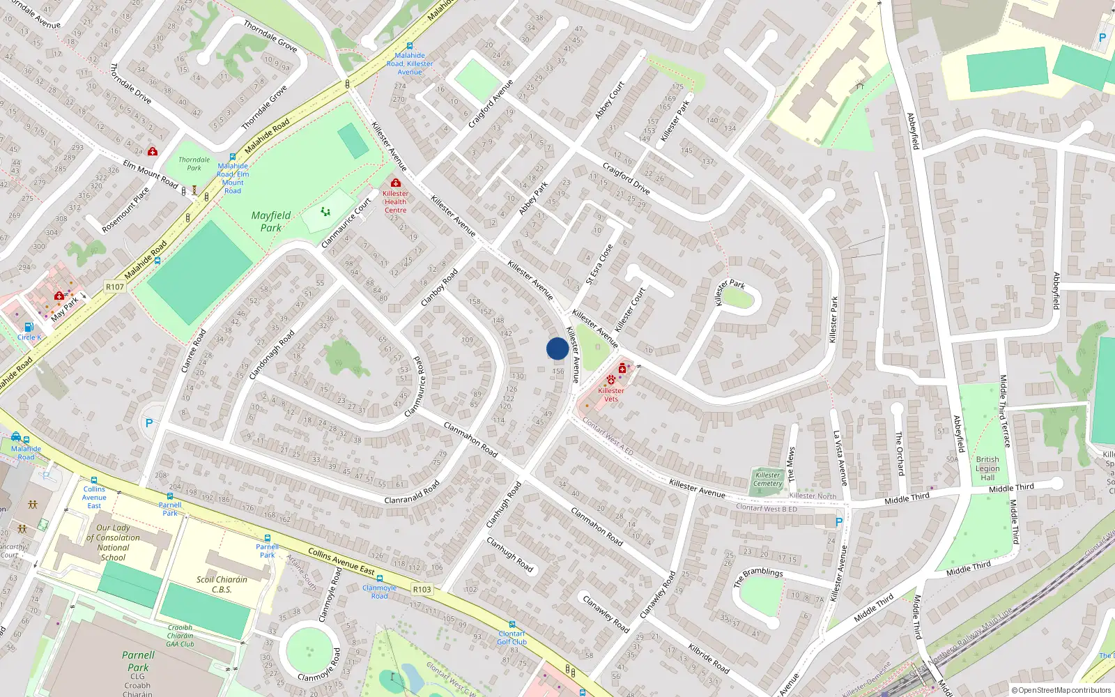 Overhead map showing the location of 162 Killester Avenue, Dublin 5, Dublin