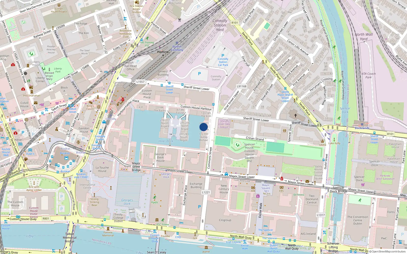Overhead map showing the location of 162 Rathlin O'Birne Apartments, Custom House Harbour, Ifsc