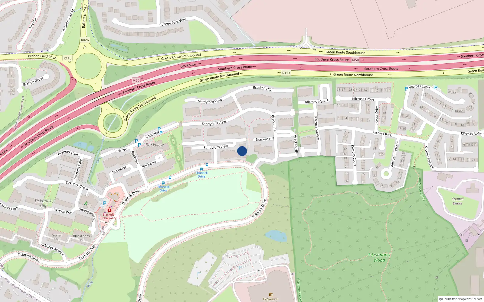 Overhead map showing the location of 162 Sandyford View, Sandyford