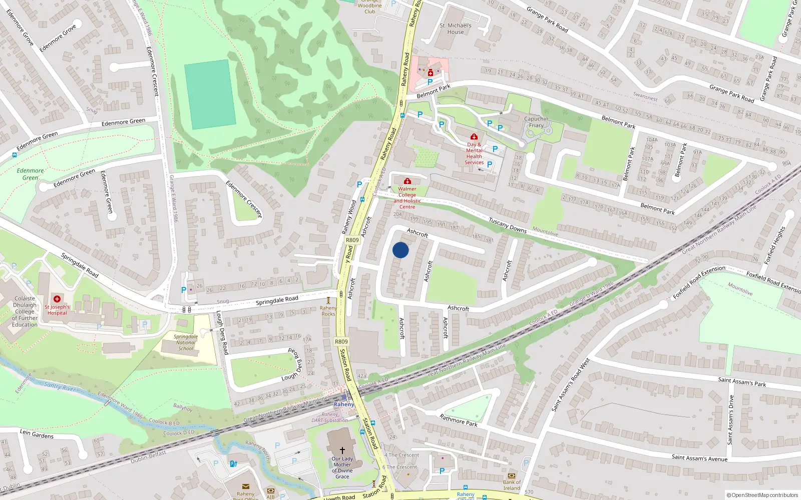 Overhead map showing the location of 163 Ashcroft, Dublin 5