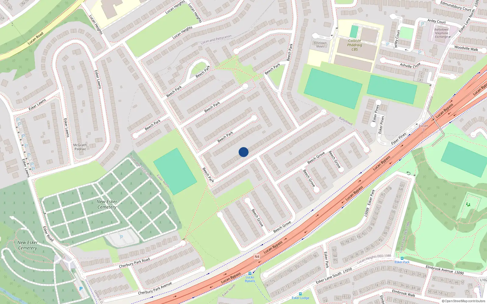 Overhead map showing the location of 163 Beech Park, Lucan