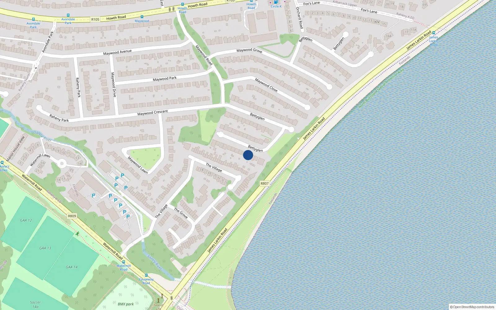 Overhead map showing the location of 163 Bettyglen, Dublin 5