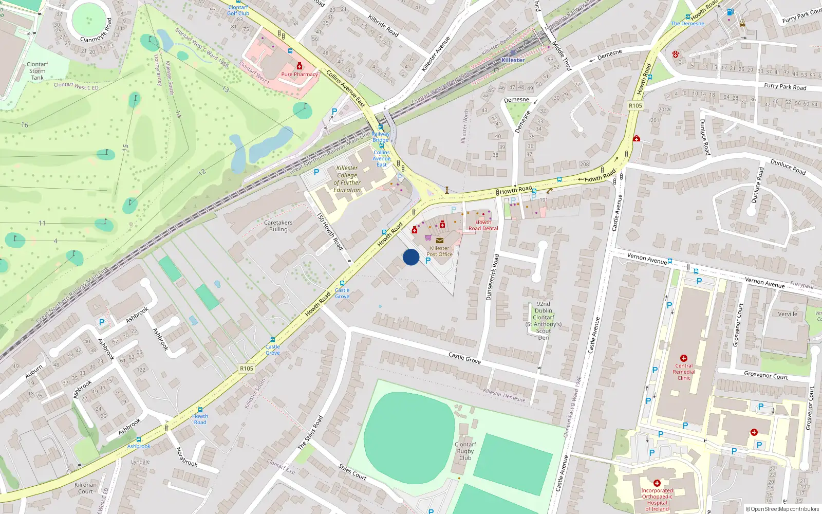 Overhead map showing the location of 163 Howth Road, Dublin 3