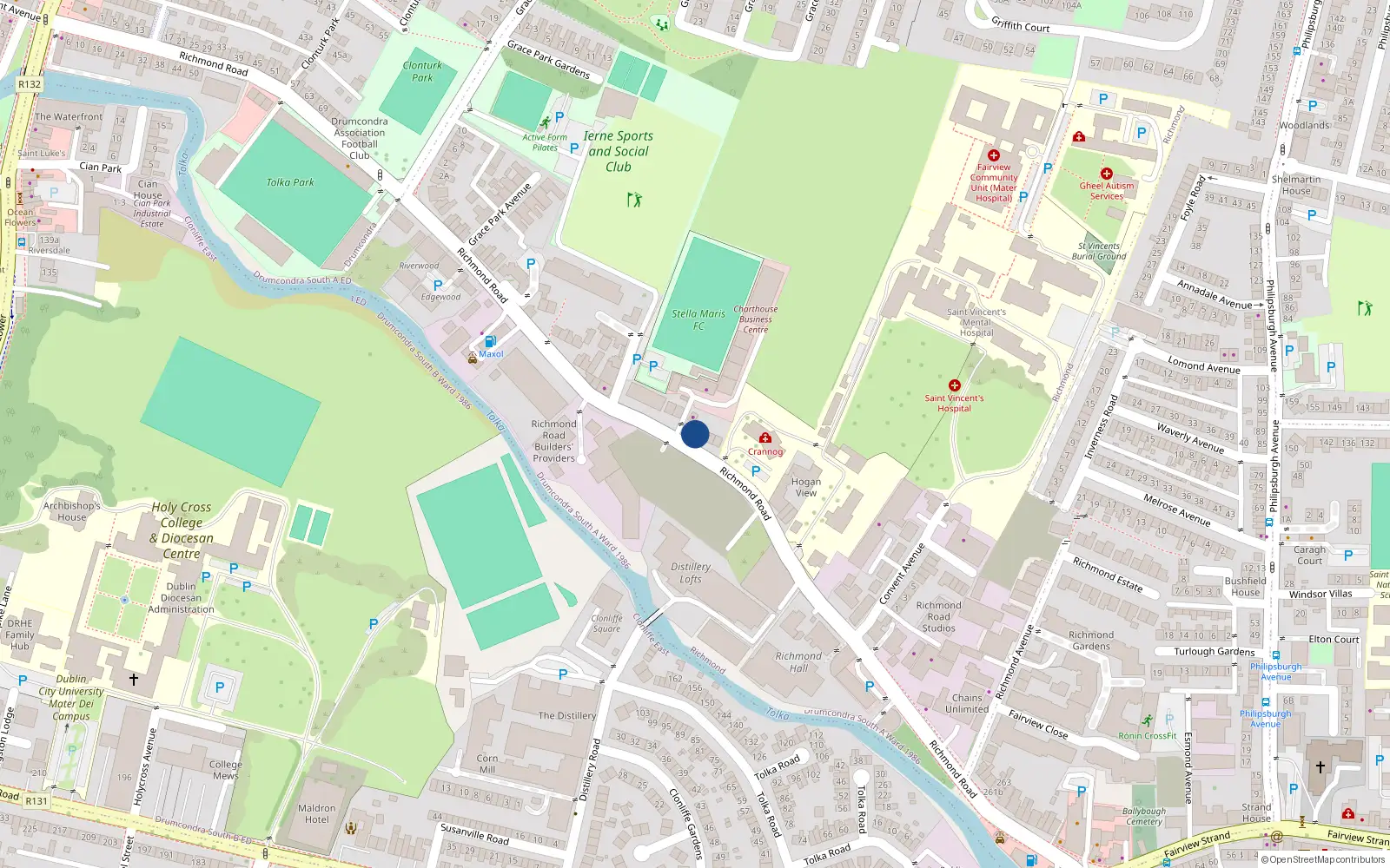 Overhead map showing the location of 163 Richmond Road, Dublin 3