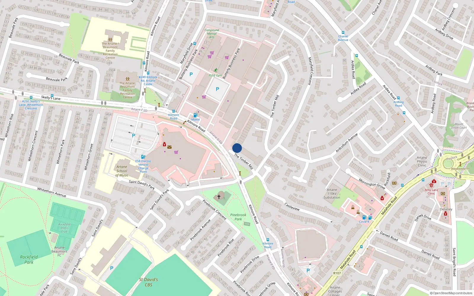 Overhead map showing the location of 163 Timbermills, Kilmore Road, Artane Dublin 5
