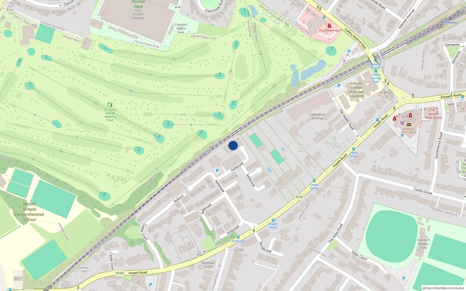 Overhead map showing the location of 164 Ashbrook, Clontarf Dublin 3
