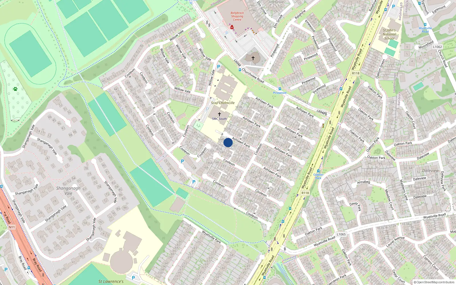 Overhead map showing the location of 164, 164 Ashlawn Park, Ballybrack