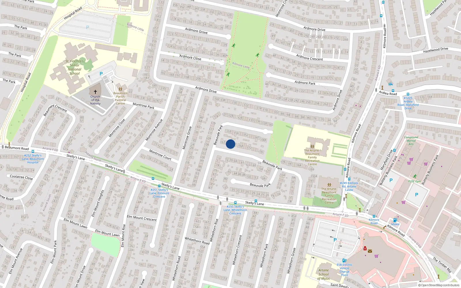 Overhead map showing the location of 164 Beauvale Park, Artane, Dublin 5