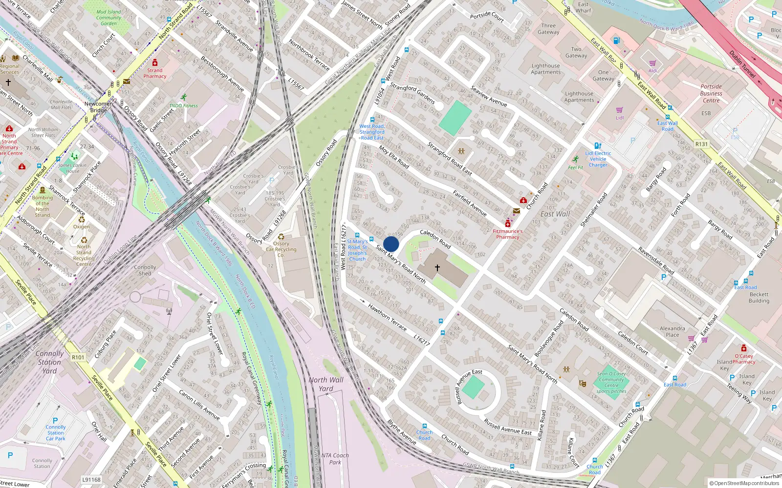 Overhead map showing the location of 164 Caledon Road, Dublin 3