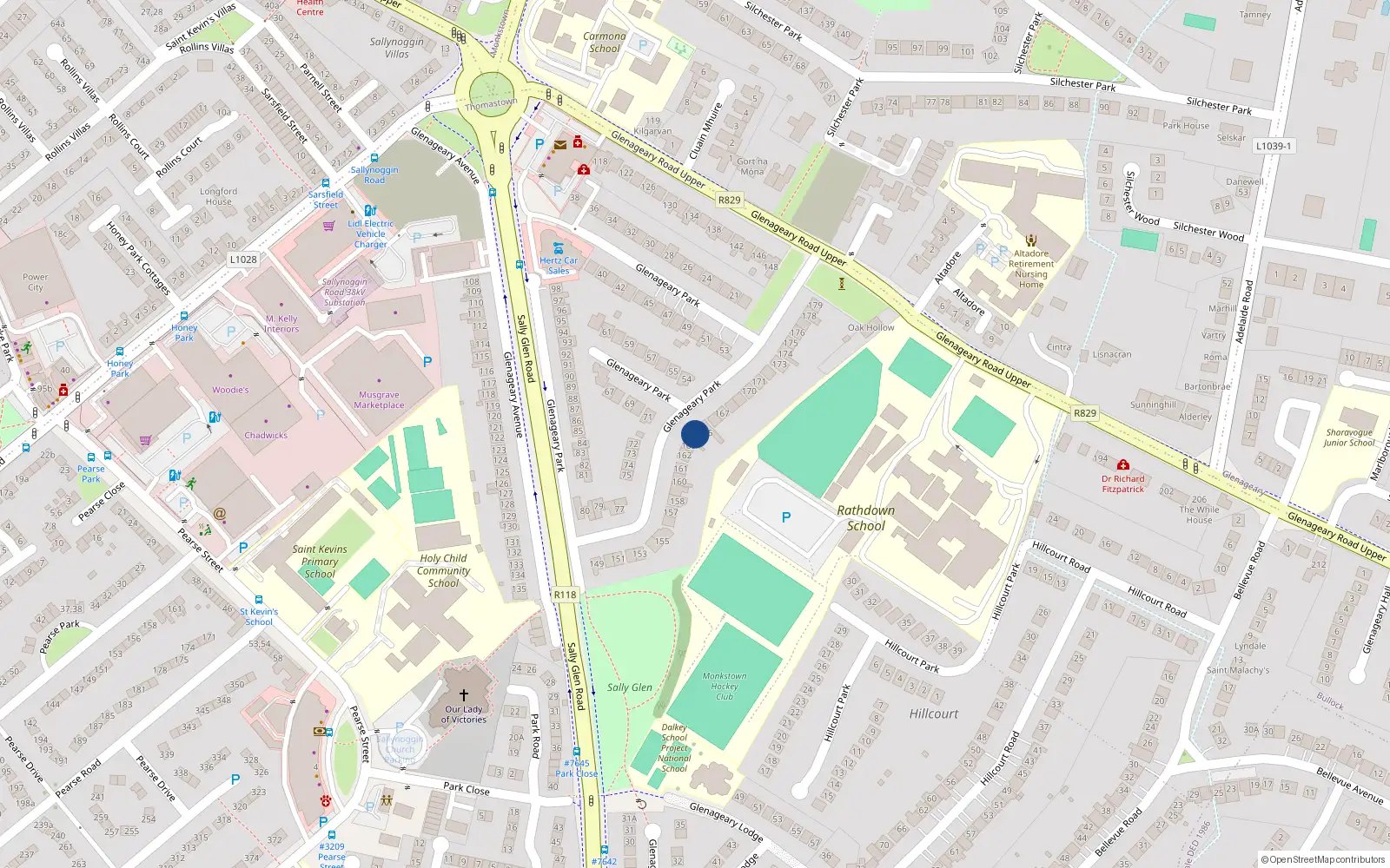 Overhead map showing the location of 164 Glenageary Park, Glenageary, Dublin