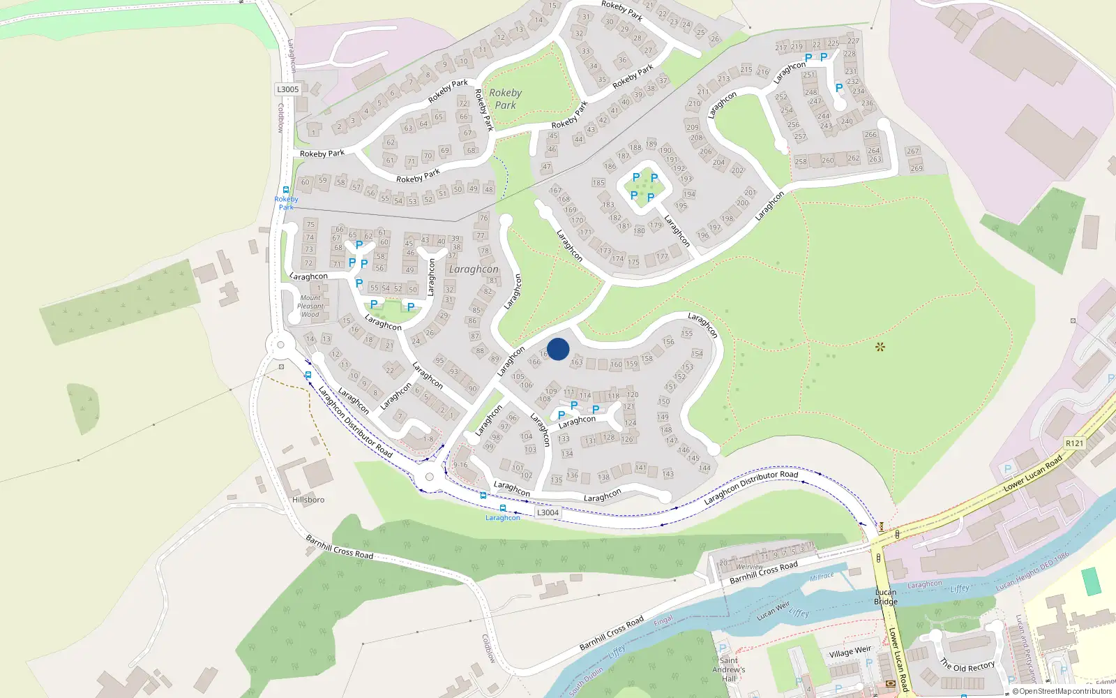 Overhead map showing the location of 164 Laraghcon, Lucan