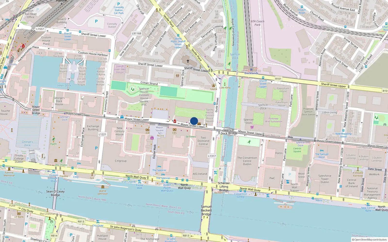 Overhead map showing the location of 164 Skellig House, Mayor Street Lower, Dublin 1