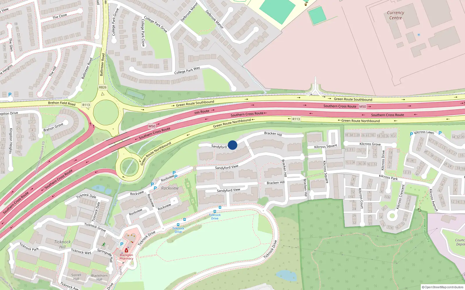 Overhead map showing the location of 165 Bracken Hill, Sandyford
