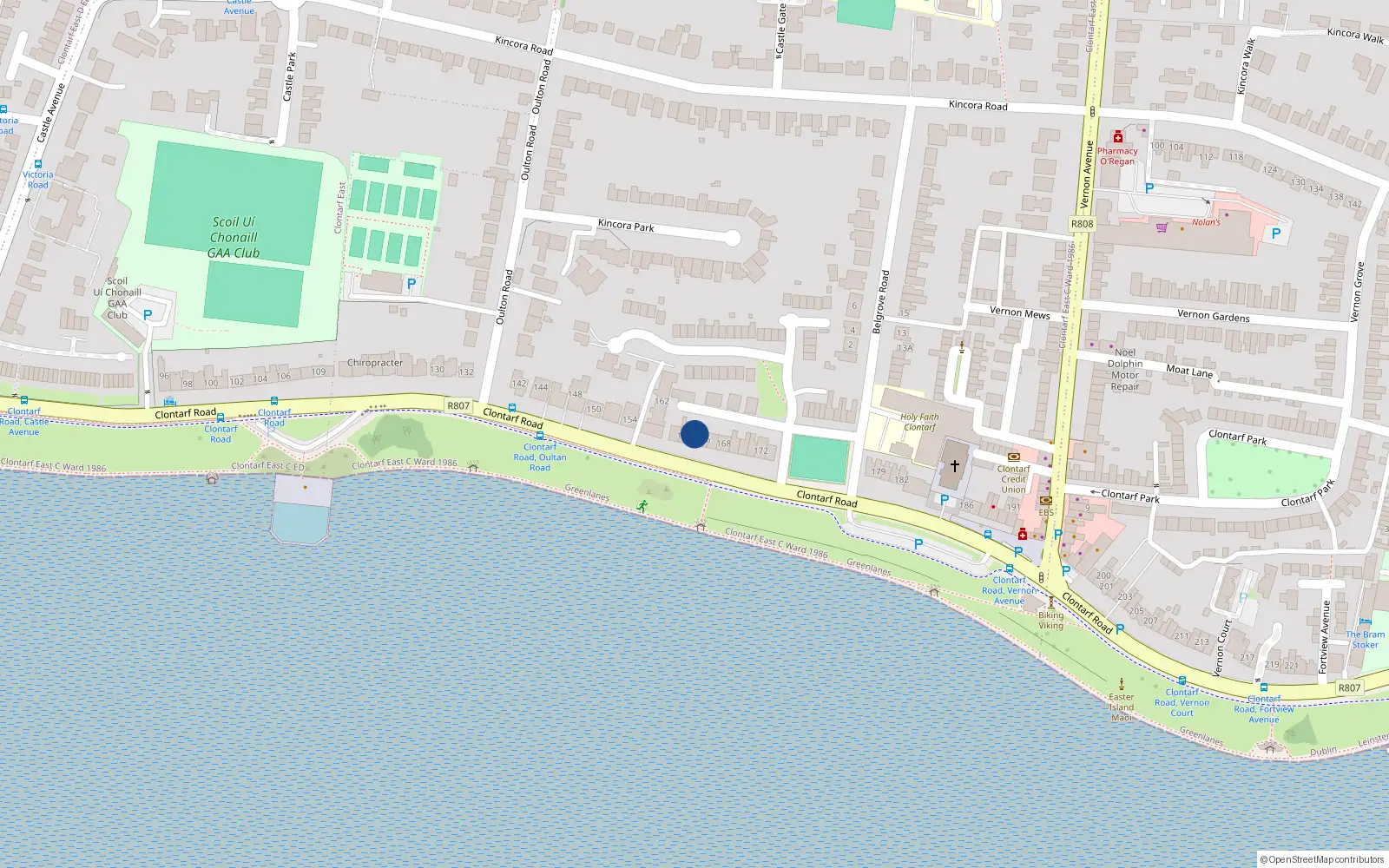 Overhead map showing the location of 165 Clontarf Road, Dublin 3