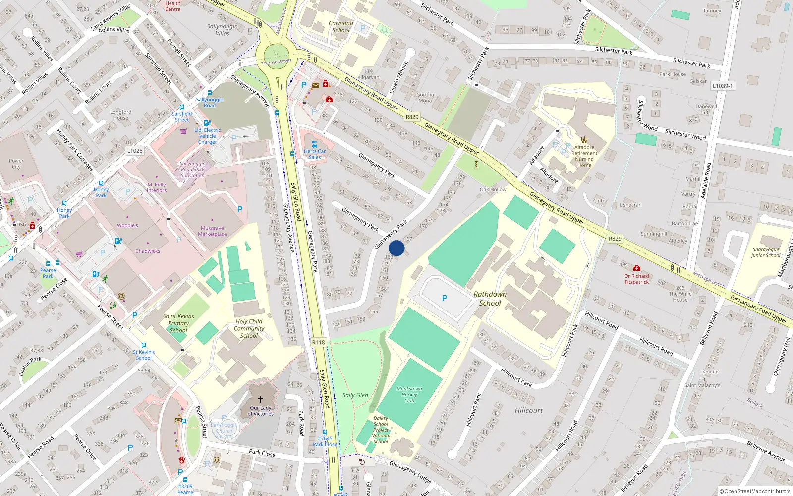 Overhead map showing the location of 165 Glenageary Park, Dublin