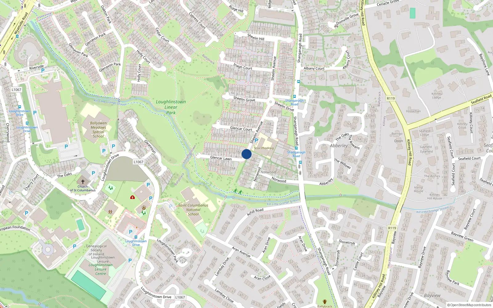 Overhead map showing the location of 165 Sheelin Avenue, Dublin