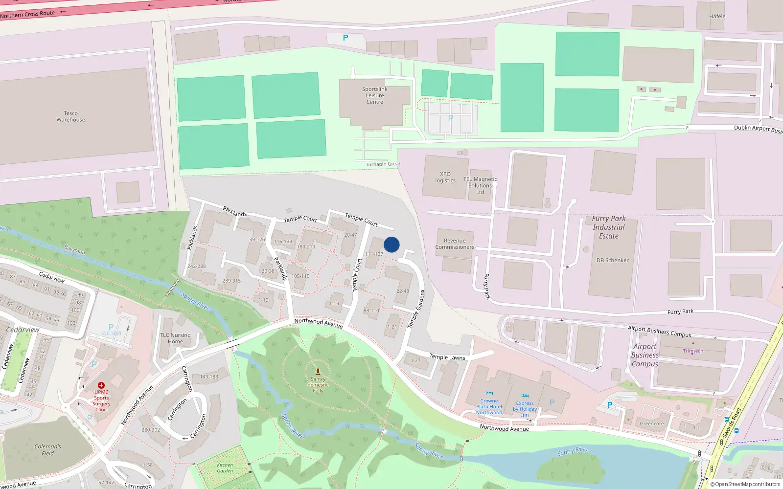 Overhead map showing the location of 165 Temple Gardens, Dublin 5