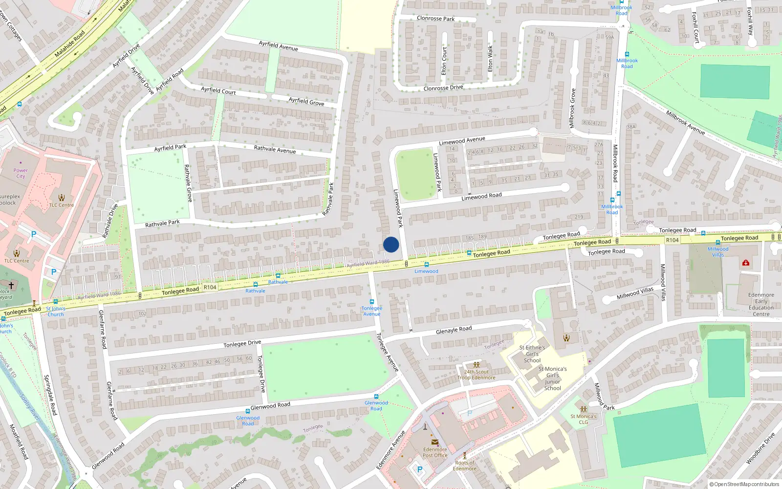 Overhead map showing the location of 165 Tonlegee Road, Dublin 5