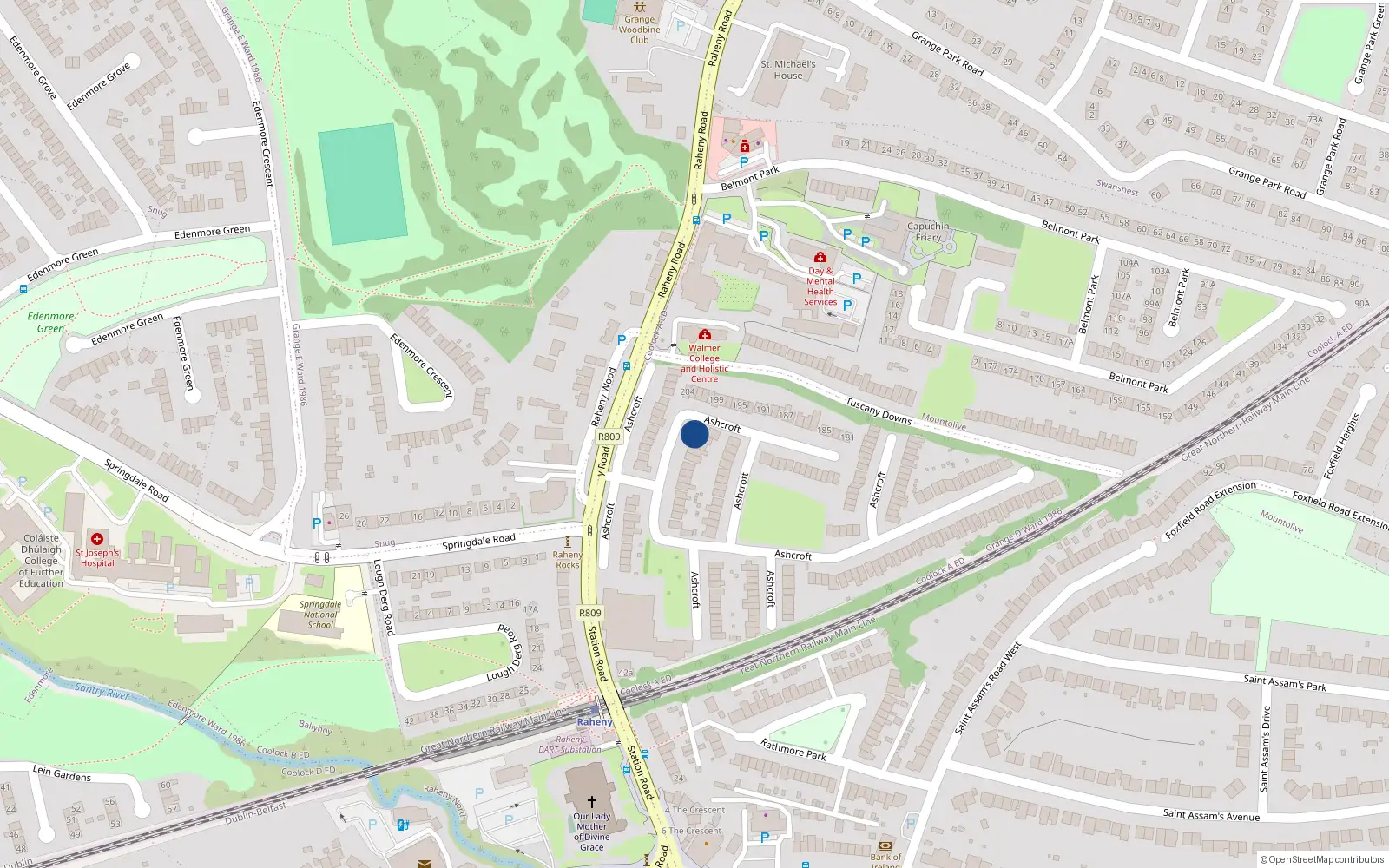 Overhead map showing the location of 166 Ashcroft, Dublin 5