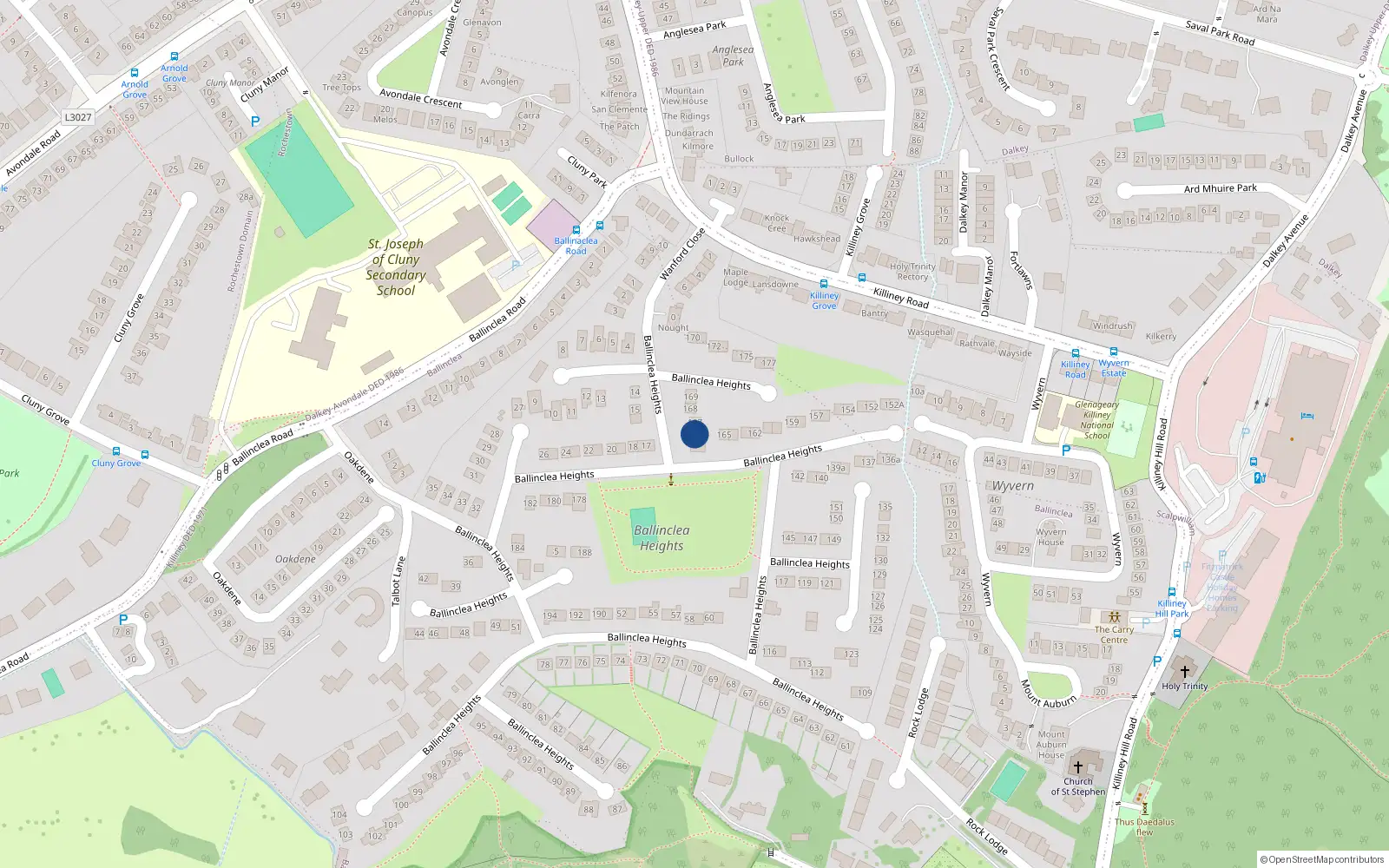 Overhead map showing the location of 166 Ballinclea Heights, Killiney, Dublin