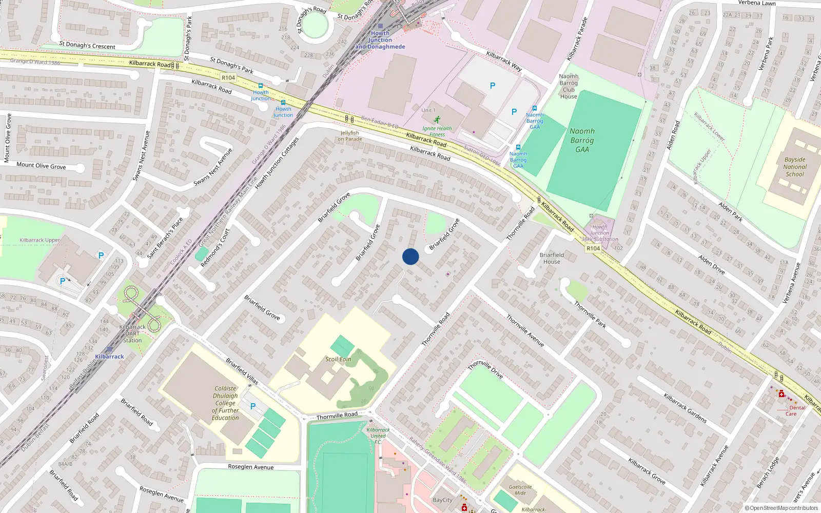Overhead map showing the location of 166, 166 Briarfield Grove, Dublin 5