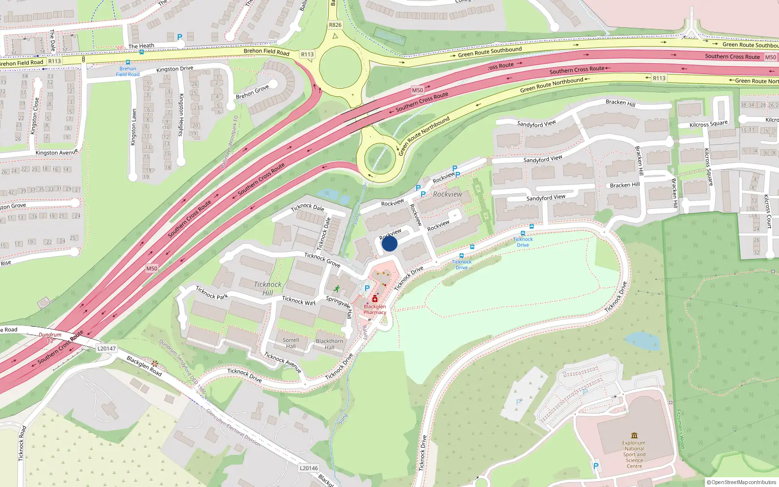 Overhead map showing the location of 166 Rockview, Febin