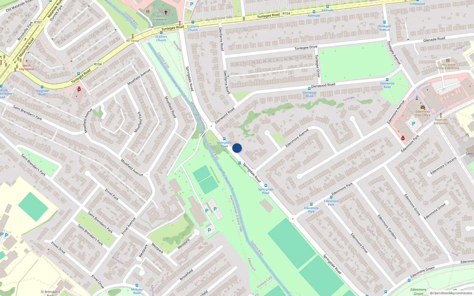 Overhead map showing the location of 166 Springdale Road, Raheny, Dublin 5