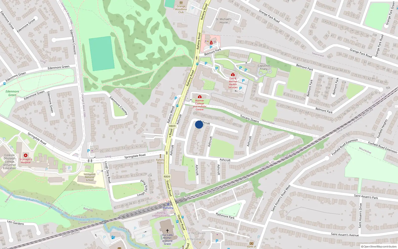 Overhead map showing the location of 166A Ashcroft, Dublin 5