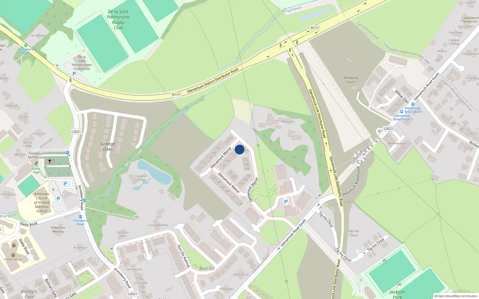 Overhead map showing the location of 168 Glenamuck Manor, Dublin 18