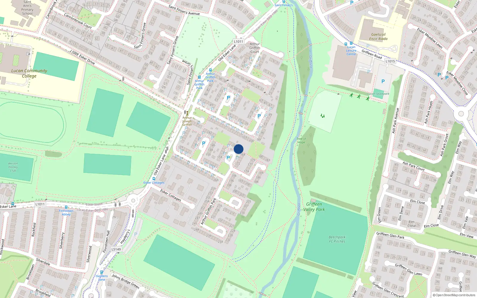 Overhead map showing the location of 167 Arthur Griffith Park, Lucan, Dublin