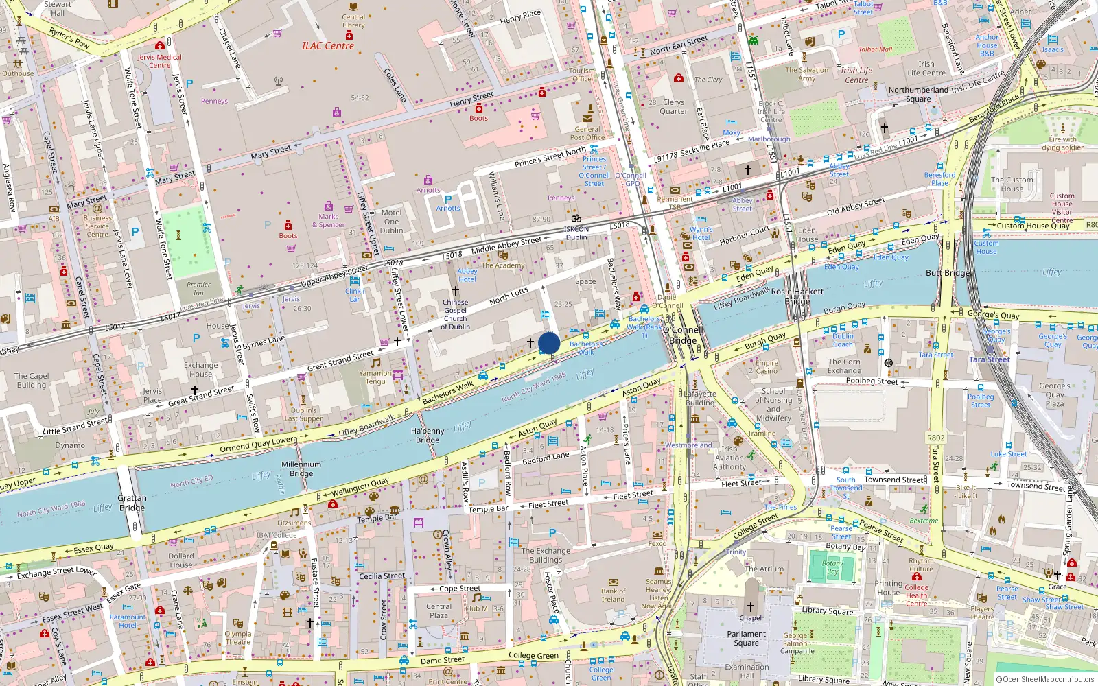 Overhead map showing the location of 167 Bachelors Walk, Dublin 1