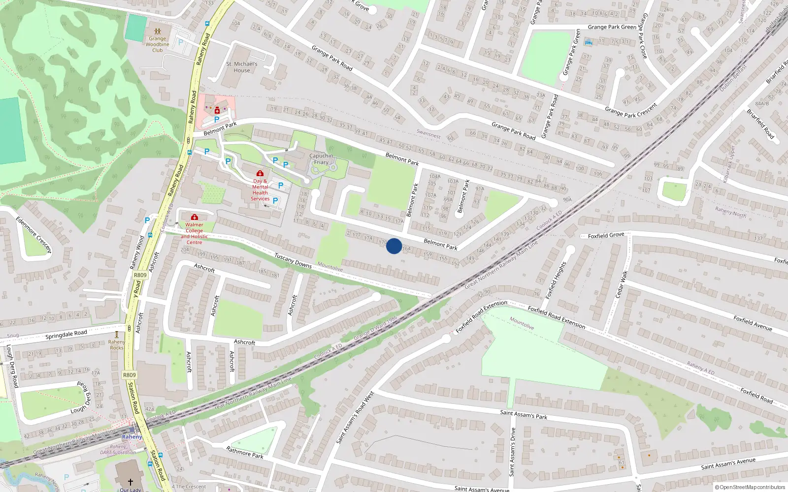 Overhead map showing the location of 167 Belmont Park, Raheny, Dublin 5