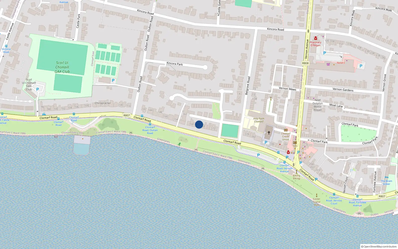 Overhead map showing the location of 167 Clontarf Road, Dublin 3