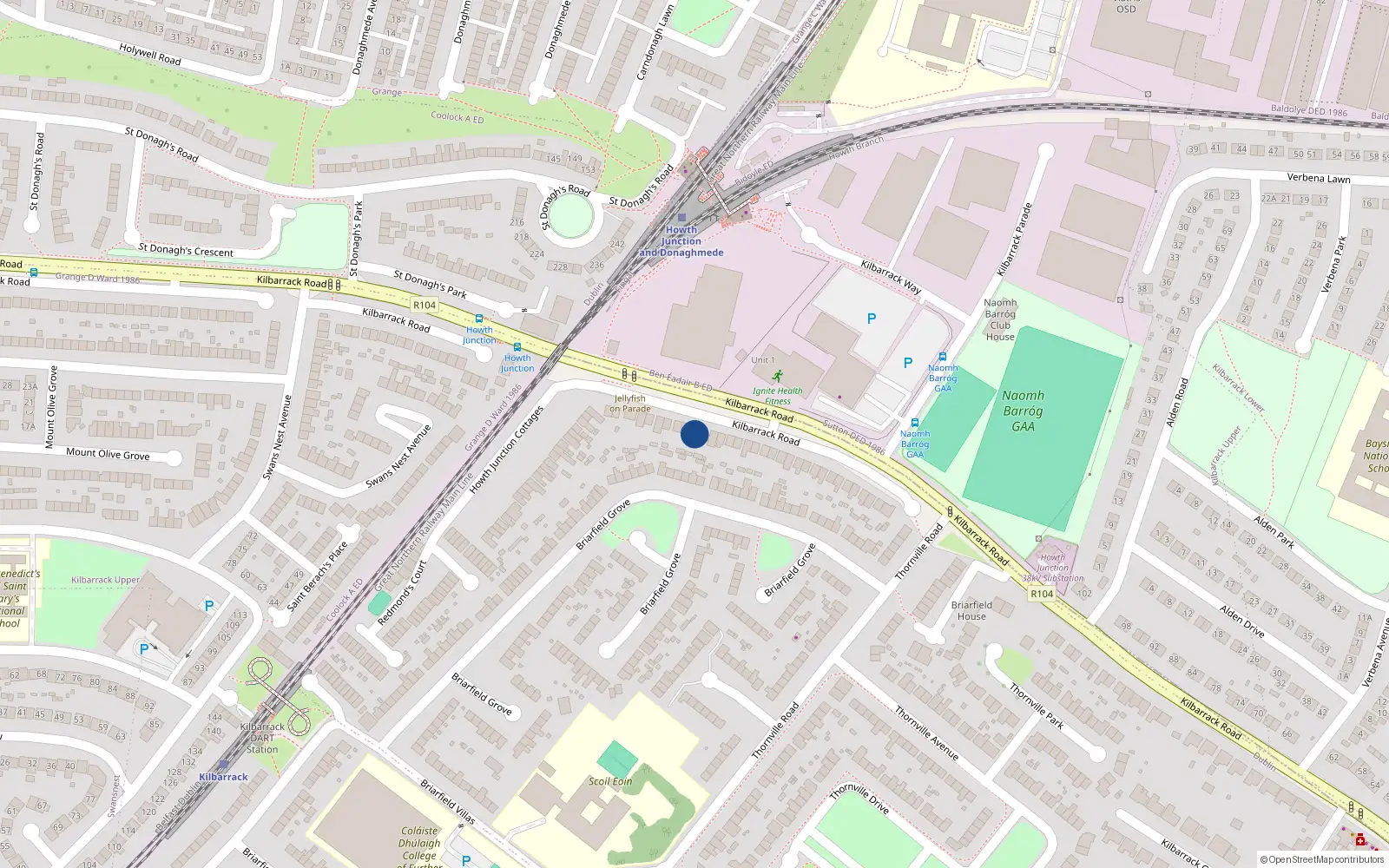 Overhead map showing the location of 167 Kilbarrack Road, Dublin 5, Dublin
