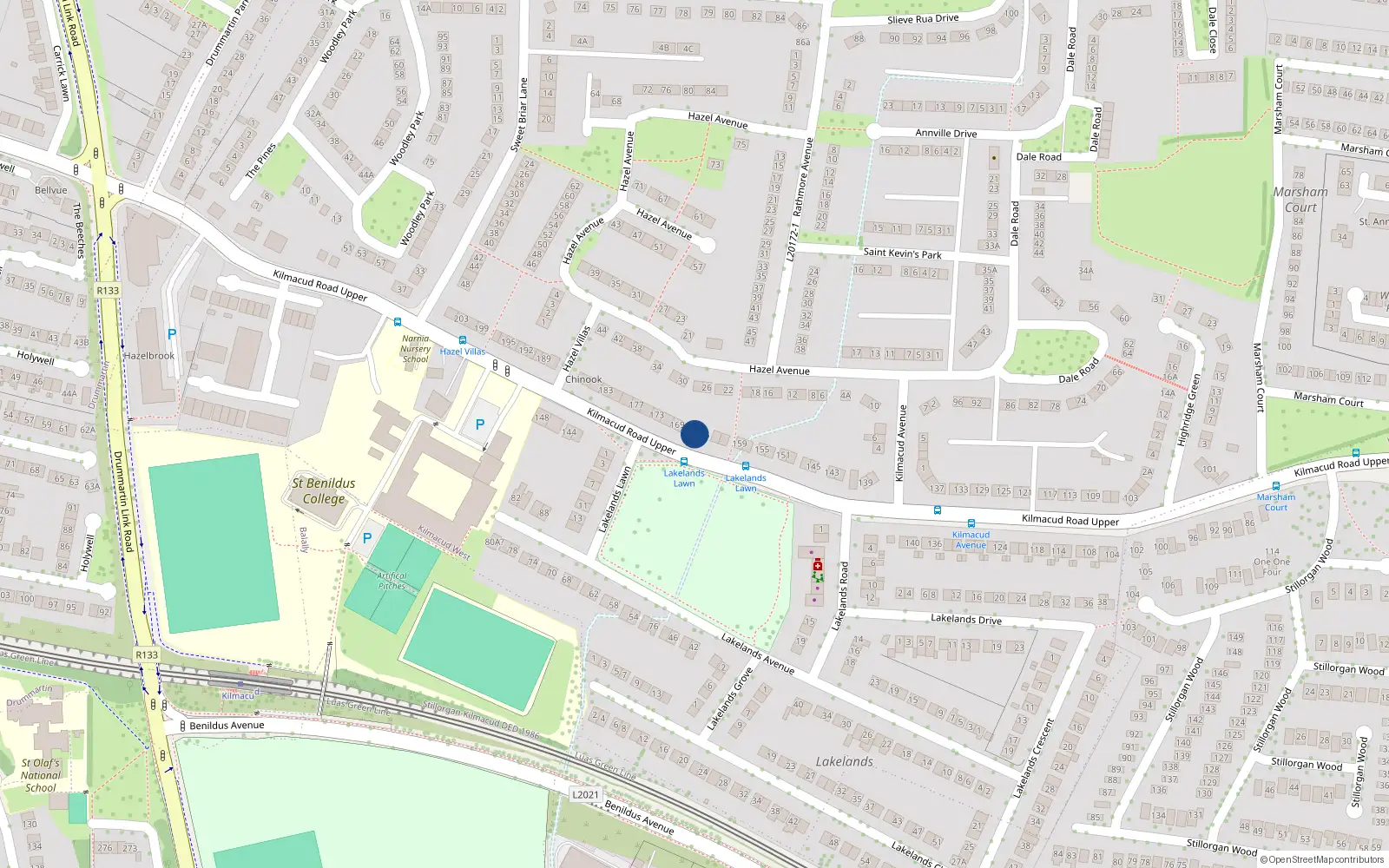 Overhead map showing the location of 167 Kilmacud Road Upper, Stillorgan, Dublin