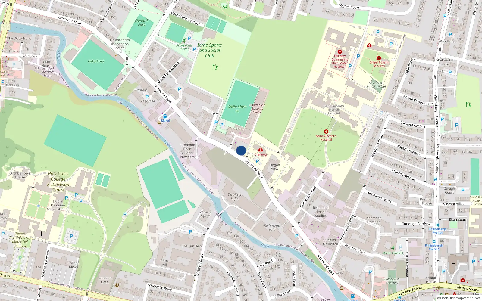 Overhead map showing the location of 167 Richmond Road, Dublin 3