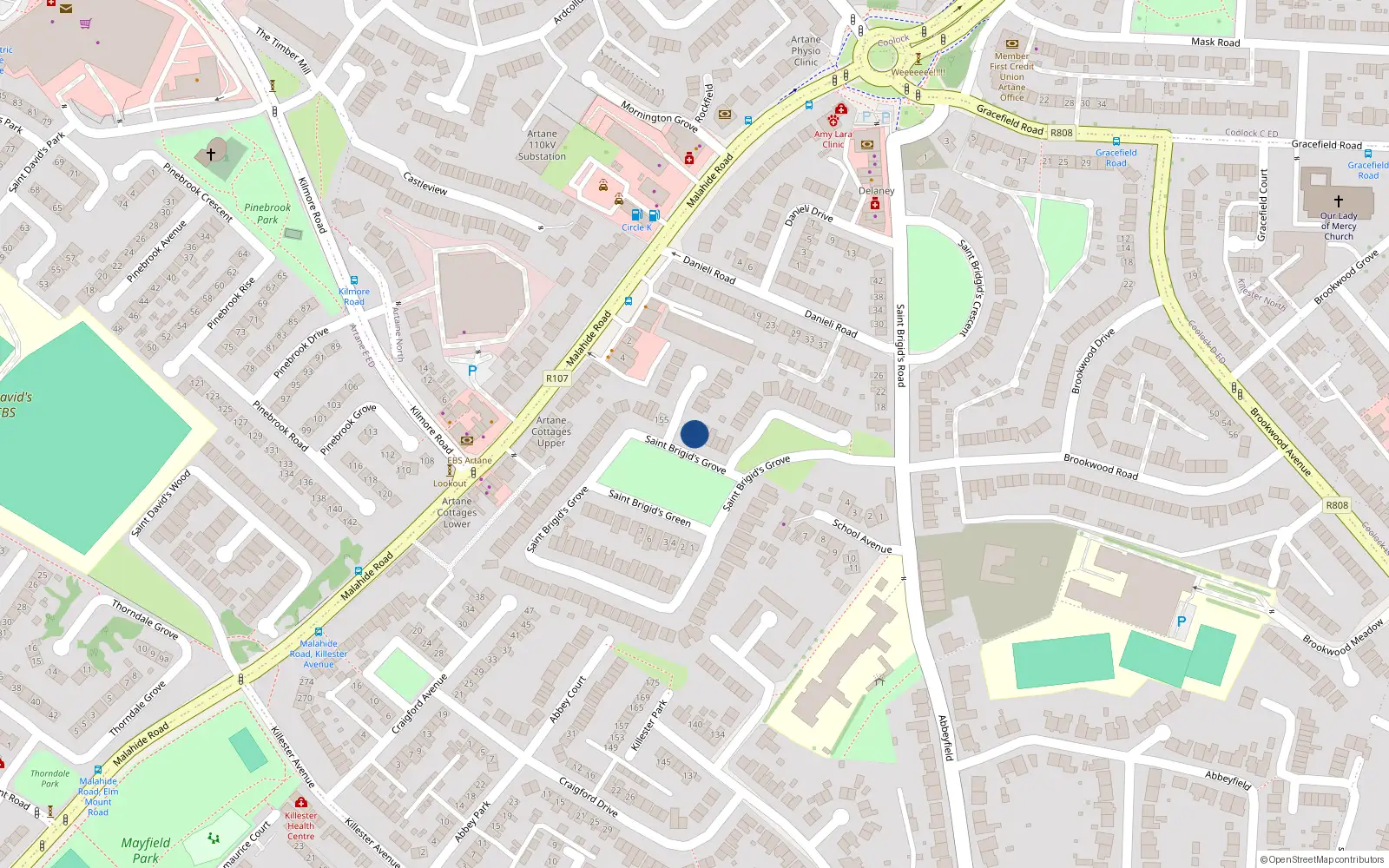 Overhead map showing the location of 167 St Brigids Grove, Killester, Dublin 5