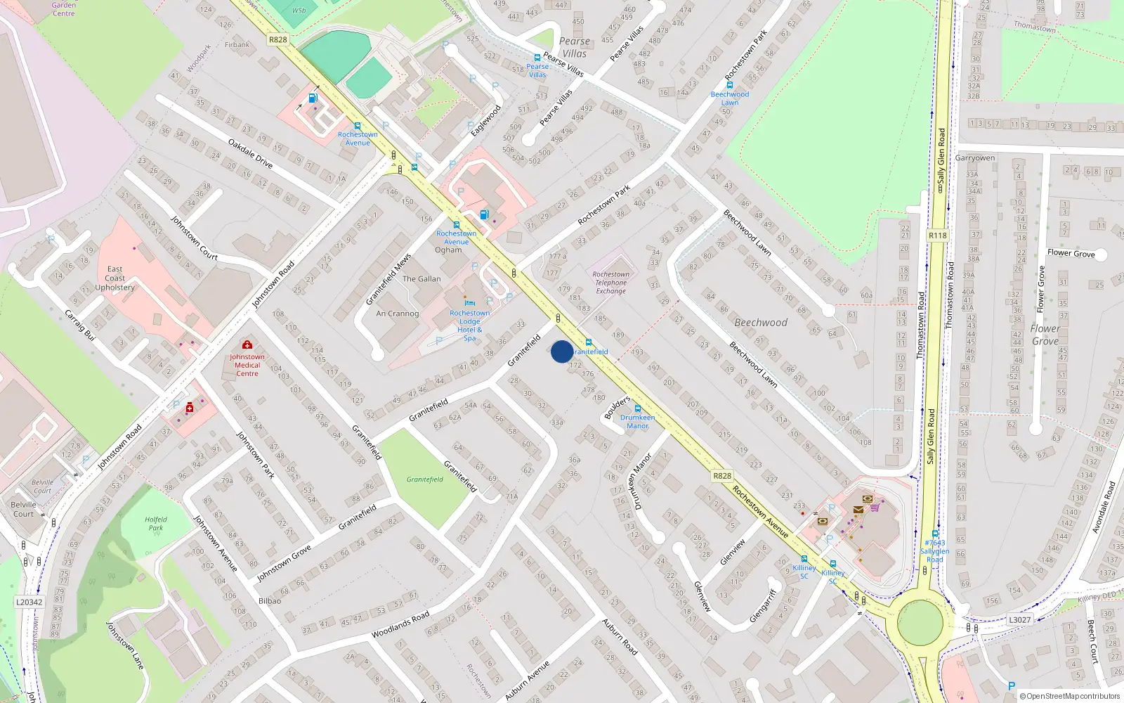 Overhead map showing the location of 168 Rochestown Avenue, Dublin