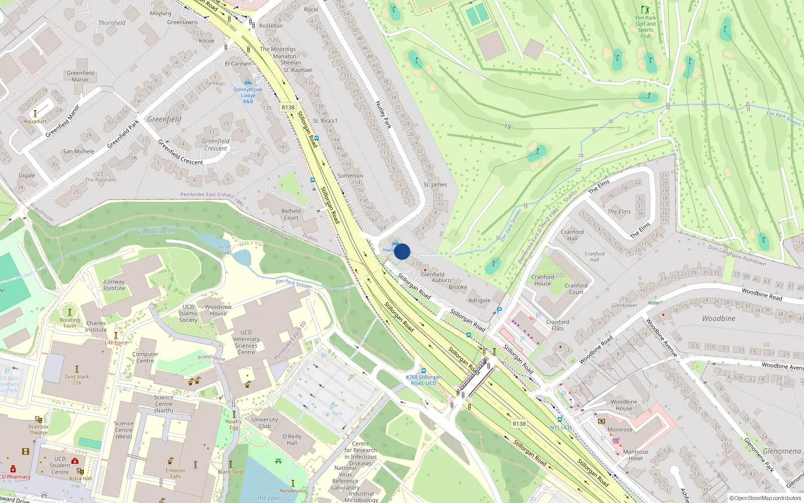 Overhead map showing the location of 168 Stillorgan Road, Priesthouse